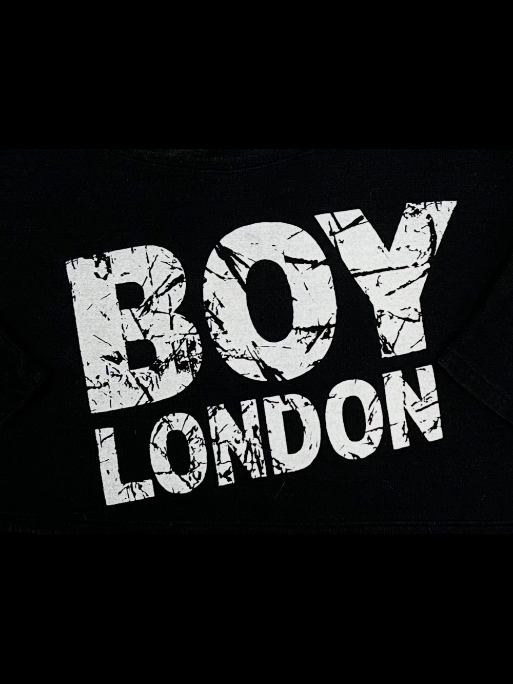 Vintage Boy London Graphic Crop Top with Distressed Logo